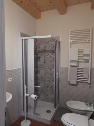 a bathroom with a shower and a toilet and a sink at Tenuta Barone in Duronia