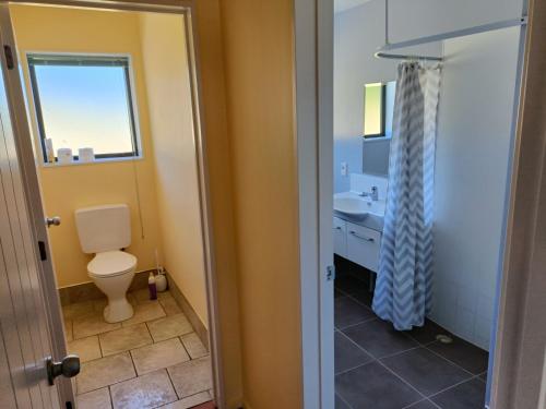 ein Bad mit einem WC und einem Waschbecken in der Unterkunft 130 Jacks Pass Rd in Hanmer Springs