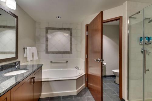格倫艾倫的住宿－Drury Plaza Hotel Richmond，带浴缸、盥洗盆和卫生间的浴室