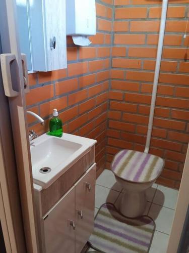 uma pequena casa de banho com WC e lavatório em Casa Tia Dori em Rio Forcação