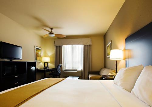 a hotel room with a bed and a television at Holiday Inn Express Hotel & Suites Shamrock North, an IHG Hotel in Shamrock
