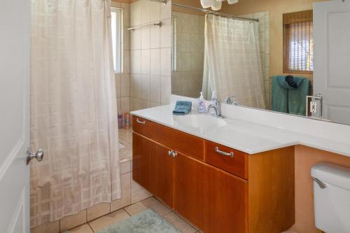 y baño con lavabo y ducha. en Orchid Suite in South Maui, across from the beach, 1 bedroom sleeps 4 en Kihei