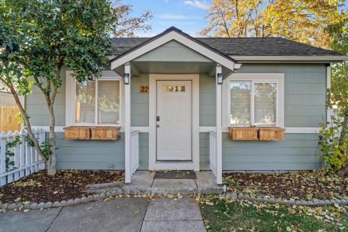 a small blue house with a white door at Southern Oregon Gem in Medford
