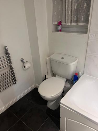 a bathroom with a white toilet and a sink at Kazo in Purfleet