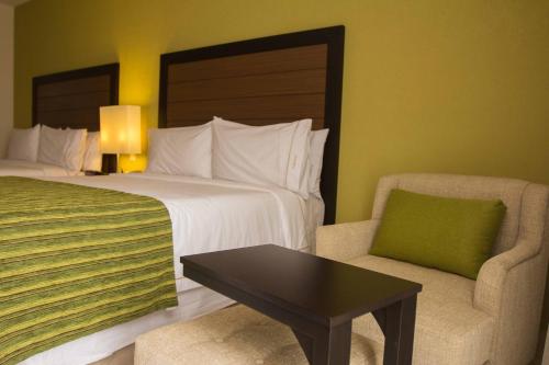 ハラパにあるHoliday Inn Express Xalapa, an IHG Hotelのベッドと椅子付きのホテルルーム