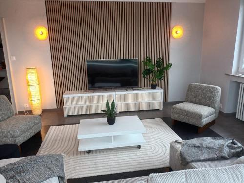 Televisyen dan/atau pusat hiburan di Les appartements sur Pompidou - 7 appartements neufs société selogerametz com