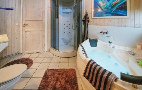 Hejls的住宿－Cozy Home In Hejls With Kitchen，带浴缸、淋浴和卫生间的浴室