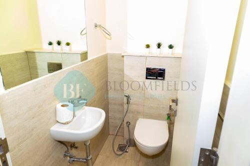 ein Bad mit einem WC und einem Waschbecken in der Unterkunft Luxury Studio In Oasis in Abu Dhabi