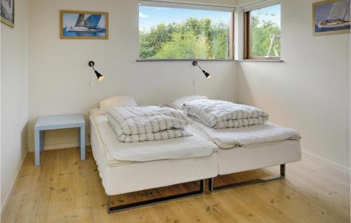 ÅrøsundにあるBeautiful Home In Haderslev With Wifiのソファ、枕、窓が備わる客室です。