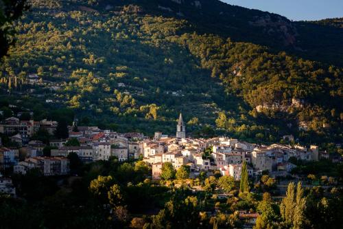 a view of a town in a mountain at Muller's Bed & Breakfast in Bargemon