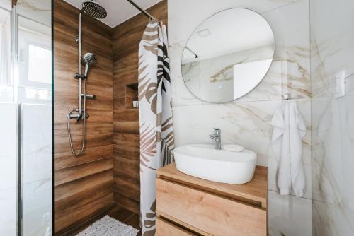 a bathroom with a sink and a mirror at Villa Tina in Velika