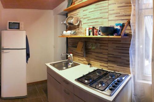 a kitchen with a sink and a stove and a refrigerator at Студия в тихом дворике рядом с Оперой in Tbilisi City