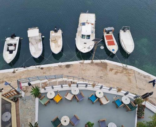 an aerial view of boats in a harbor at Harbour lights by Smaris Collection in Sissi