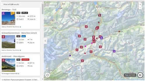 a map of a mountain range with red squares at DG Russi Bella Vista in Andermatt