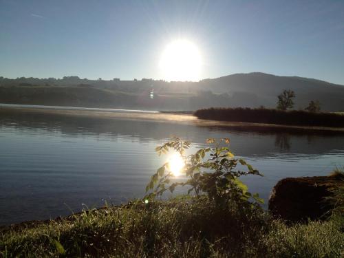 a river with the sun reflecting on the water at Pension Zenzlgut in Tiefgraben