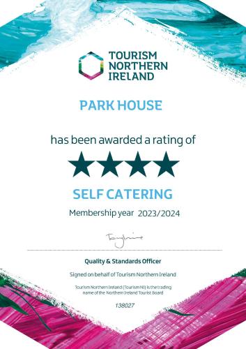 a flyer for a pink house se self catering event at Park House - FOUR star luxury with parking and WI-FI in Belfast