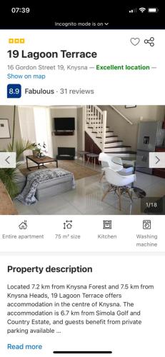 a page of a catalogue of a living room at 19 Lagoon Terrace in Knysna