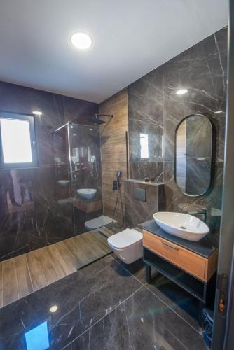 a bathroom with a sink and a toilet and a shower at Botanica Boutique Hotel in Ulcinj