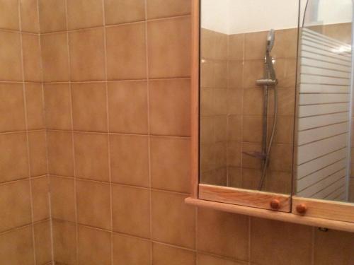 a bathroom with a shower with a mirror at Appartement Valloire, 1 pièce, 4 personnes - FR-1-263-379 in Valloire