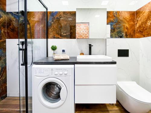 a bathroom with a washing machine and a sink at 35-Sailoft - DeerRest Apart in Jelenia Góra