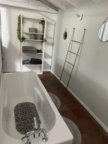 a bathroom with a bath tub and a ladder at Le Carignan in Peyriac-de-Mer