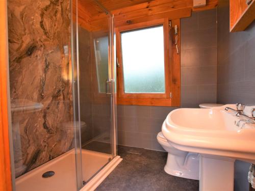 a bathroom with a shower and a toilet and a sink at 1 Bed in Dulverton WONLO in Bampton