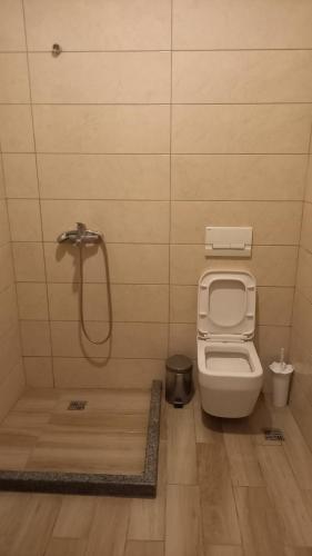 un piccolo bagno con doccia e servizi igienici di Veal Hotel and Restaurant a Tepelenë