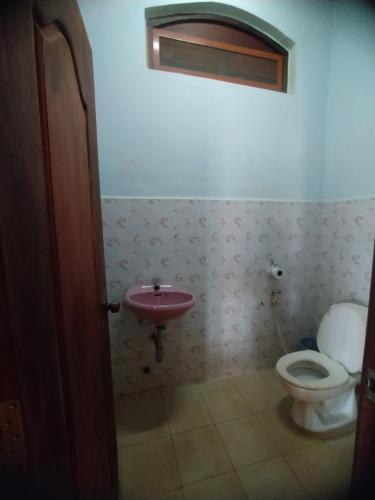 a bathroom with a pink sink and a toilet at Green Hill Homestay, Restaurant & Treķking in Banlung