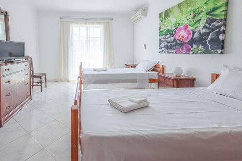 a bedroom with two beds and a tv in it at Villa Vivienda Rosa in Albufeira