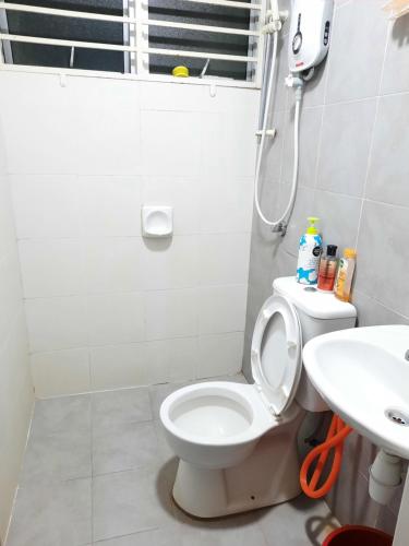 uma casa de banho com um WC e um lavatório em Ratu Homestay em Kuala Selangor