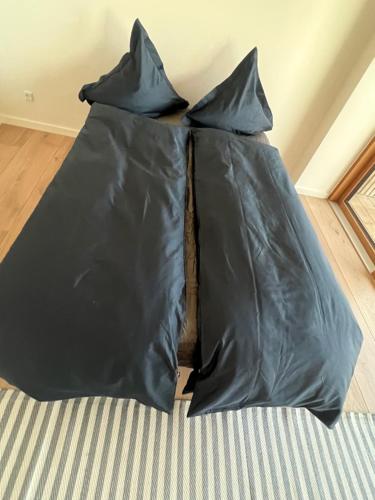 un saco de dormir negro sentado en un sofá en Copenhagen Papirøjen, en Copenhague