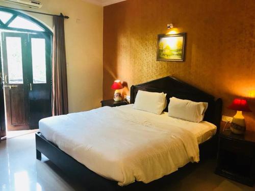 a bedroom with a large bed and a window at Blue Flamingo Goa Apartment-Casa-Baga in Baga