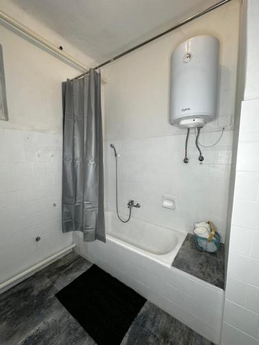 a bathroom with a shower and a bath tub at Airport17 B&B in Vecsés