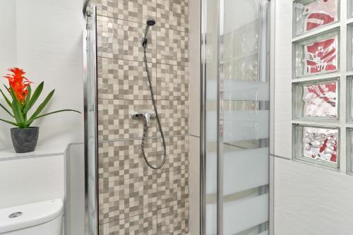 a bathroom with a shower with a glass door at Nerja Boutique 204 Beauty in Nerja