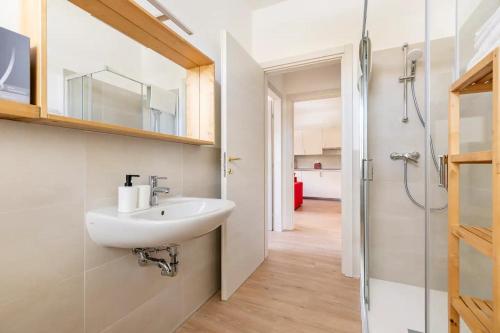 a bathroom with a sink and a shower at Dolomiti Relax in Feltre