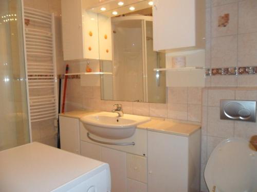 a small bathroom with a sink and a toilet at Apartments Dobrinic in Makarska