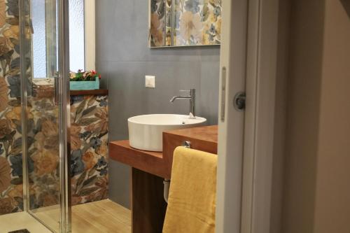 a bathroom with a sink and a shower at Accademia Apartment in Sassari