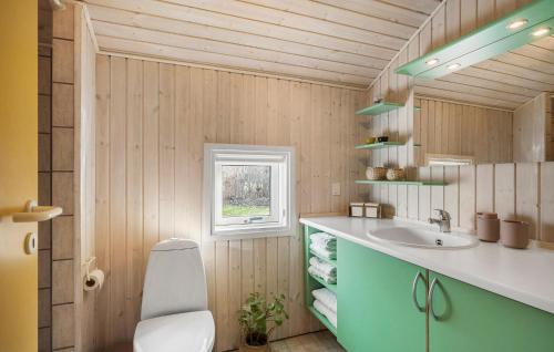 a bathroom with a sink and a toilet and a window at Nice Home In Mesinge With Wi-fi in Mesinge