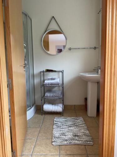 y baño con lavabo y espejo. en Lakeside House en Ballynahinch