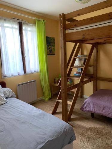ein Schlafzimmer mit einem Etagenbett und einer Leiter in der Unterkunft Gîte chez Emy et Seb in Privas