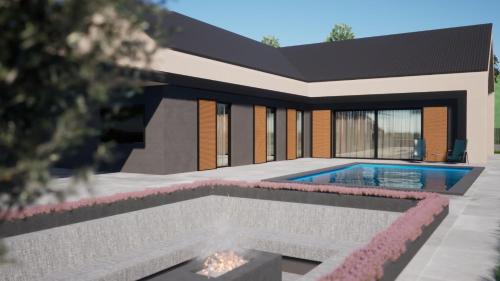 una ricostruzione di una casa con piscina di Midnight Villa a Cerkvenjak