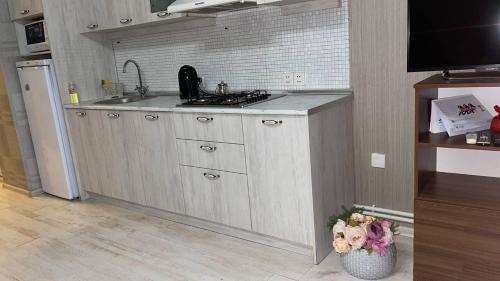 una cucina con un lavello e un piano di lavoro di Rasul Rza a Baku