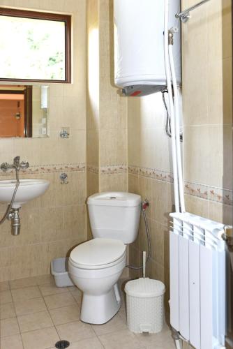 a bathroom with a toilet and a sink at Rebeka Guest House in Tryavna