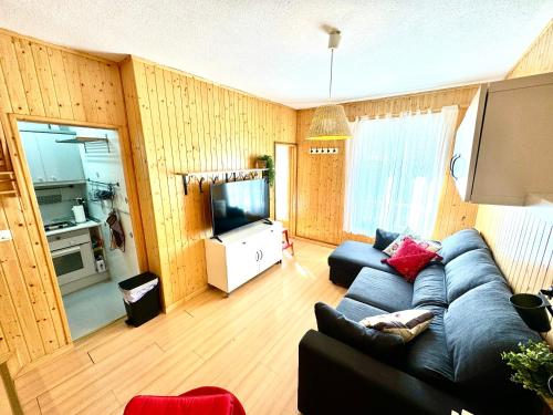uma sala de estar com um sofá e uma televisão em Esquí y Relax Apartamento em Sierra Nevada