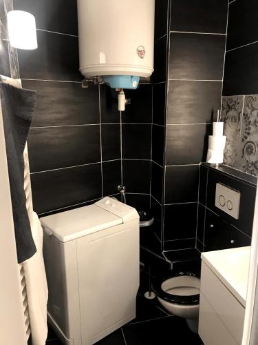 une petite salle de bain avec toilettes et lavabo dans l'établissement Studio 17 - Cosy & Modern, à Paris