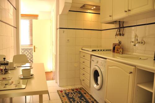 リスボンにあるLapa Chic Apartment by be@homeのキッチン(洗濯機、シンク付)