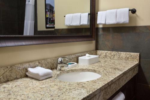 La salle de bains est pourvue d'un lavabo et d'un miroir. dans l'établissement Drury Inn & Suites Louisville North, à Louisville