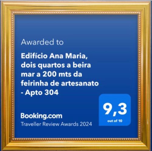 een foto van een ingelijst certificaat in een gouden frame bij Beira-mar na praia de pajuçara com Dois quartos - Apto 304 in Maceió