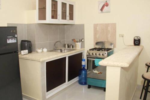 a small kitchen with a sink and a stove at SDQ Apartamento Marbella I in La Ureña