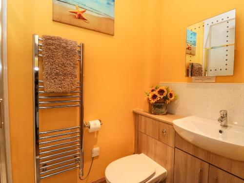 a bathroom with a toilet and a sink at Marys House in Kilchoan